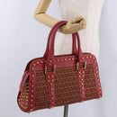 FENDI Zucchino Canvas Hand Bag Red Gold Auth 192125A-22