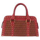 FENDI Zucchino Canvas Hand Bag Red Gold Auth 192125A-2