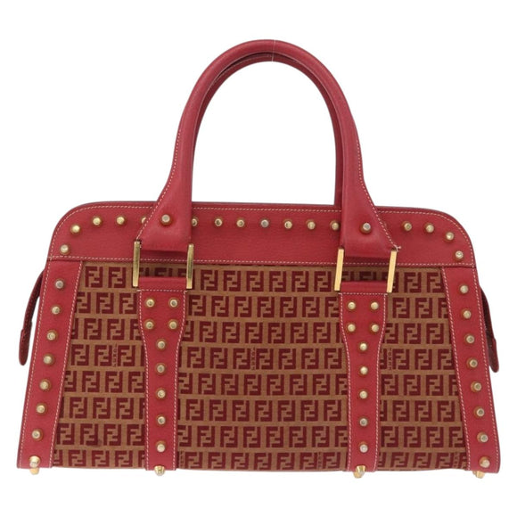 FENDI Zucchino Canvas Hand Bag Red Gold Auth 192125A