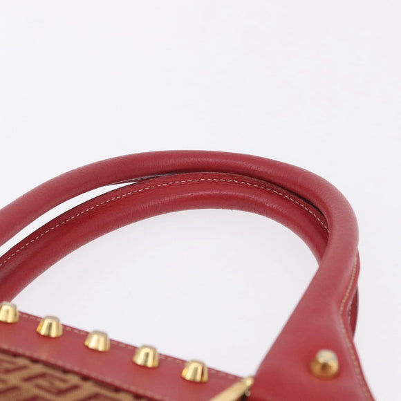 FENDI Zucchino Canvas Hand Bag Red Gold Auth 192125A
