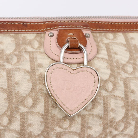 Christian Dior Trotter Canvas Chain Romantic Bag PVC Beige Silver Auth 192126V