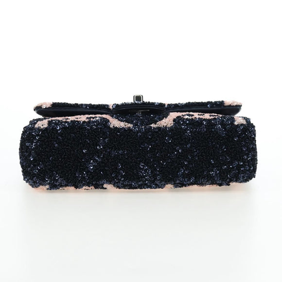 CHANEL Chain Shoulder Bag Leather sequins Navy Silver CC Auth 192127SM
