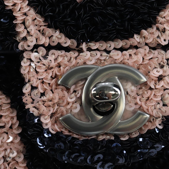 CHANEL Chain Shoulder Bag Leather sequins Navy Silver CC Auth 192127SM