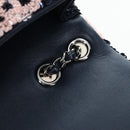 CHANEL Chain Shoulder Bag Leather sequins Navy Silver CC Auth 192127SM-22