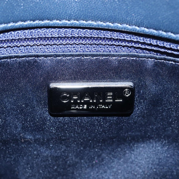 CHANEL Chain Shoulder Bag Leather sequins Navy Silver CC Auth 192127SM