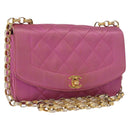 CHANEL Matelasse Chain Shoulder Bag Satin Pink Gold CC Auth 192128-1