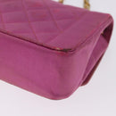 CHANEL Matelasse Chain Shoulder Bag Satin Pink Gold CC Auth 192128-17