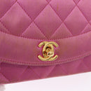 CHANEL Matelasse Chain Shoulder Bag Satin Pink Gold CC Auth 192128-18