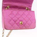 CHANEL Matelasse Chain Shoulder Bag Satin Pink Gold CC Auth 192128-20