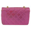 CHANEL Matelasse Chain Shoulder Bag Satin Pink Gold CC Auth 192128-2