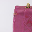 CHANEL Matelasse Chain Shoulder Bag Satin Pink Gold CC Auth 192128-3