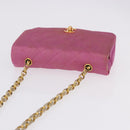 CHANEL Matelasse Chain Shoulder Bag Satin Pink Gold CC Auth 192128-7