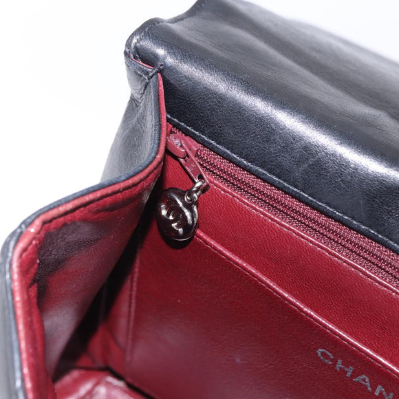 CHANEL Matelasse Chain Hand Bag Lamb Skin Black Silver CC Auth 192129M