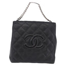 CHANEL Matelasse Chain Hand Bag Lamb Skin Black Silver CC Auth 192129M-2