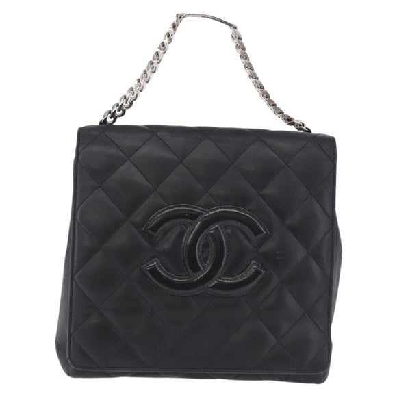 CHANEL Matelasse Chain Hand Bag Lamb Skin Black Silver CC Auth 192129M