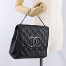 CHANEL Matelasse Chain Hand Bag Lamb Skin Black Silver CC Auth 192129M-23