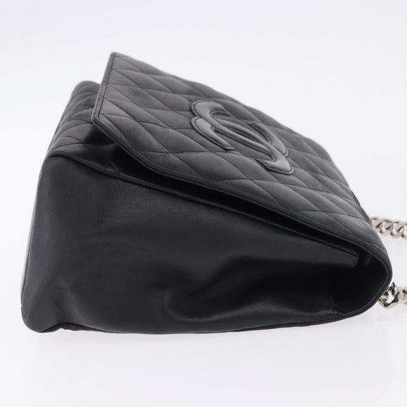 CHANEL Matelasse Chain Hand Bag Lamb Skin Black Silver CC Auth 192129M
