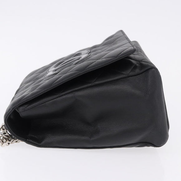 CHANEL Matelasse Chain Hand Bag Lamb Skin Black Silver CC Auth 192129M
