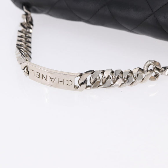CHANEL Matelasse Chain Hand Bag Lamb Skin Black Silver CC Auth 192129M