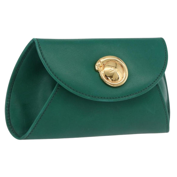 CARTIER PANTHERE Coin Purse Leather Green Gold Auth 192131A