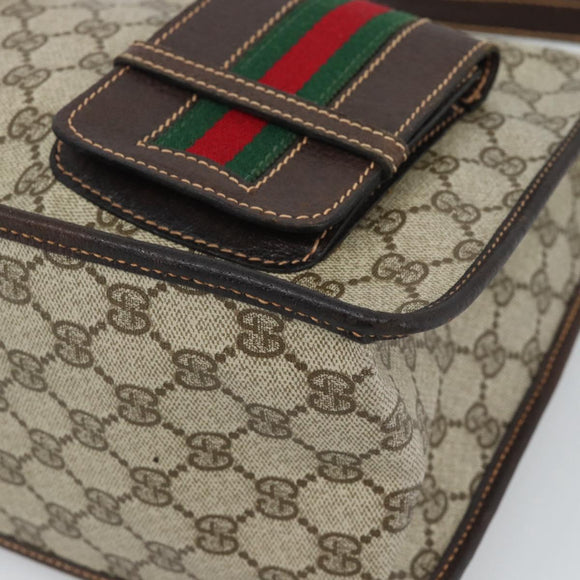 GUCCI GG Supreme Web Sherry Line Shoulder Bag PVC Beige Gold Auth 192186A