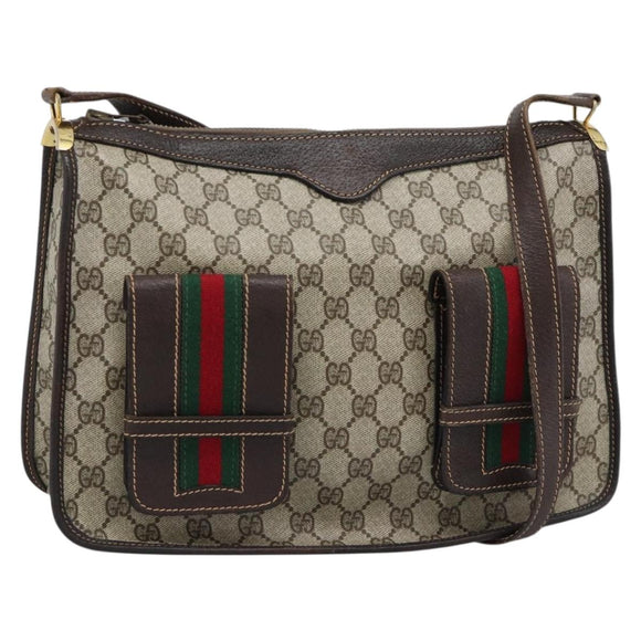 GUCCI GG Supreme Web Sherry Line Shoulder Bag PVC Beige Gold Auth 192186A