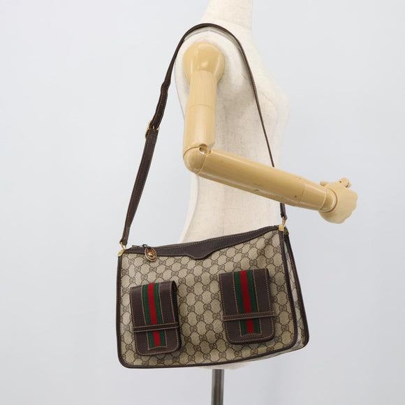 GUCCI GG Supreme Web Sherry Line Shoulder Bag PVC Beige Gold Auth 192186A
