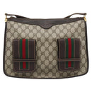 GUCCI GG Supreme Web Sherry Line Shoulder Bag PVC Beige Gold Auth 192186A-13