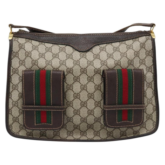 GUCCI GG Supreme Web Sherry Line Shoulder Bag PVC Beige Gold Auth 192186A