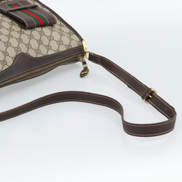 GUCCI GG Supreme Web Sherry Line Shoulder Bag PVC Beige Gold Auth 192186A