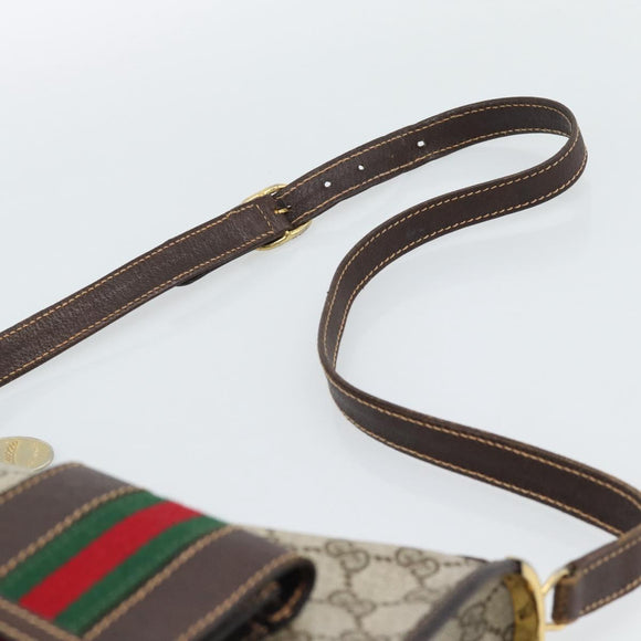 GUCCI GG Supreme Web Sherry Line Shoulder Bag PVC Beige Gold Auth 192186A