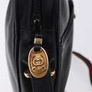 GUCCI Horsebit Web Sherry Line Shoulder Bag Leather Black Gold Auth 192187A-10