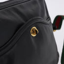 GUCCI Horsebit Web Sherry Line Shoulder Bag Leather Black Gold Auth 192187A-17