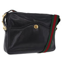 GUCCI Horsebit Web Sherry Line Shoulder Bag Leather Black Gold Auth 192187A-1