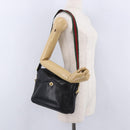 GUCCI Horsebit Web Sherry Line Shoulder Bag Leather Black Gold Auth 192187A-23