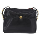 GUCCI Horsebit Web Sherry Line Shoulder Bag Leather Black Gold Auth 192187A-13