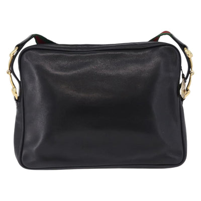 GUCCI Horsebit Web Sherry Line Shoulder Bag Leather Black Gold Auth 192187A - 0