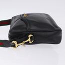 GUCCI Horsebit Web Sherry Line Shoulder Bag Leather Black Gold Auth 192187A-4