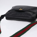 GUCCI Horsebit Web Sherry Line Shoulder Bag Leather Black Gold Auth 192187A-6