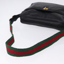 GUCCI Horsebit Web Sherry Line Shoulder Bag Leather Black Gold Auth 192187A-7