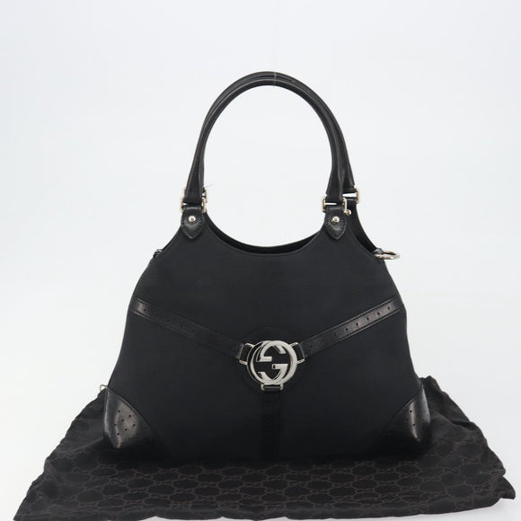 GUCCI Interlocking G Hand Bag Canvas Black Silver 114875 Auth 192188V