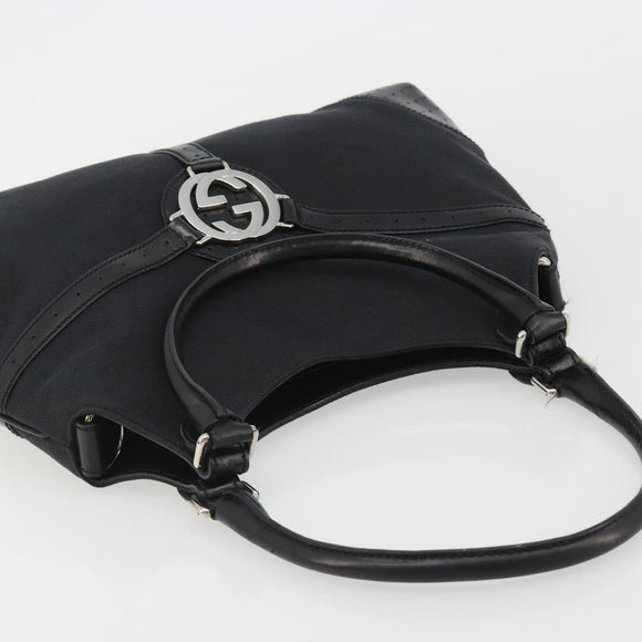 GUCCI Interlocking G Hand Bag Canvas Black Silver 114875 Auth 192188V