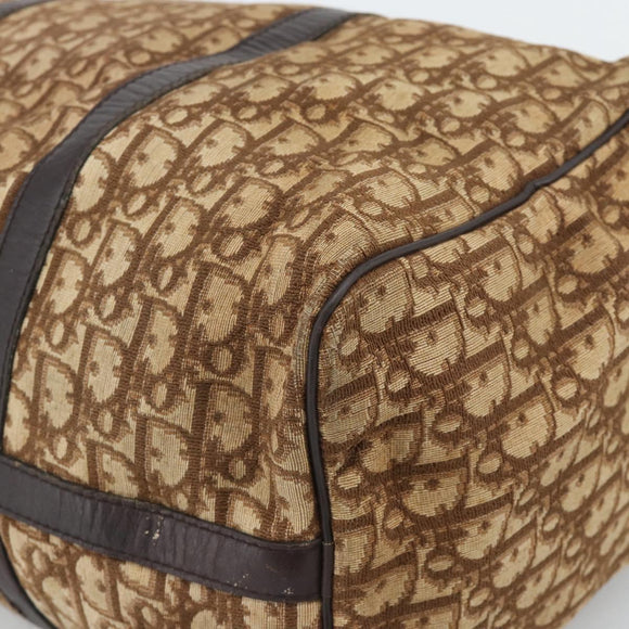 Christian Dior Trotter Canvas Boston Bag Beige Gold Auth 192191