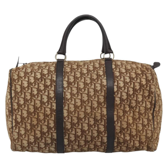Christian Dior Trotter Canvas Boston Bag Beige Gold Auth 192191