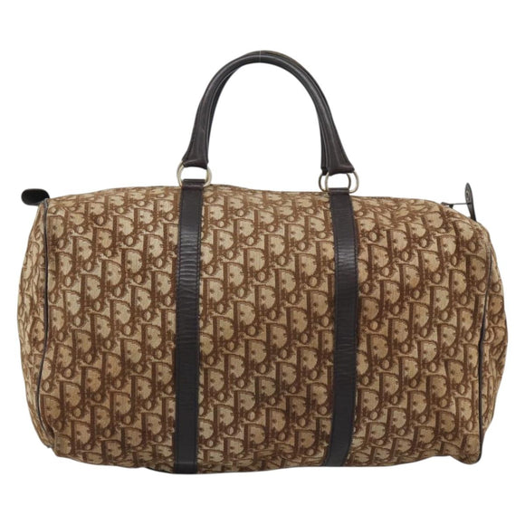 Christian Dior Trotter Canvas Boston Bag Beige Gold Auth 192191