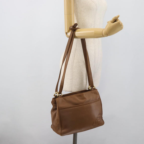 LOEWE Shoulder Bag Leather Brown Gold Auth 192193