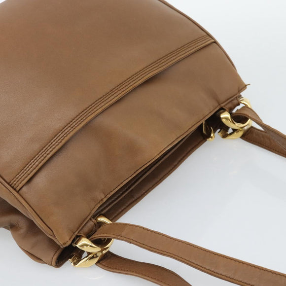 LOEWE Shoulder Bag Leather Brown Gold Auth 192193