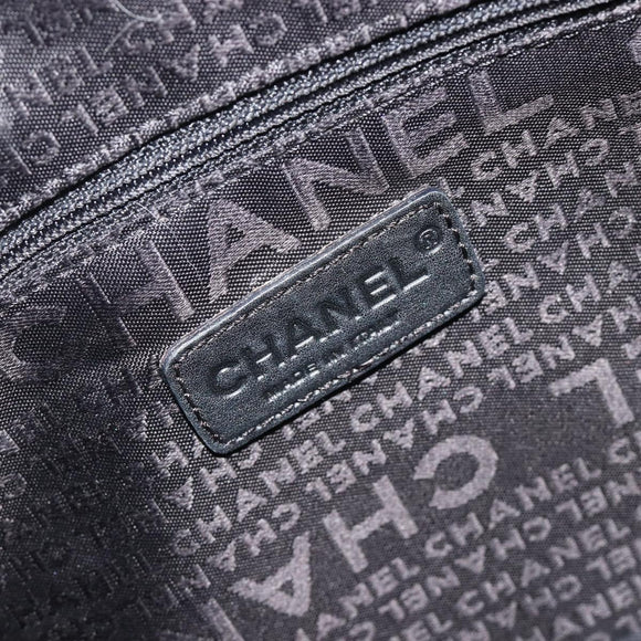 CHANEL Choco Bar Boston Bag Caviar Skin Black Silver CC Auth 192194SAM