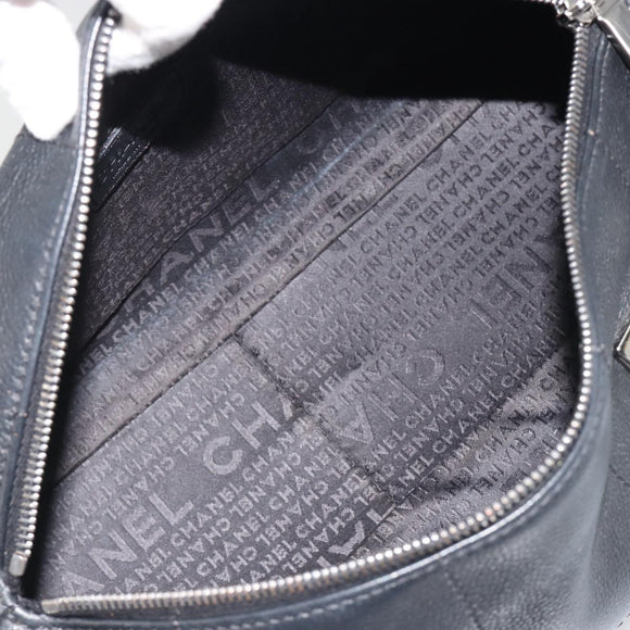 CHANEL Choco Bar Boston Bag Caviar Skin Black Silver CC Auth 192194SAM