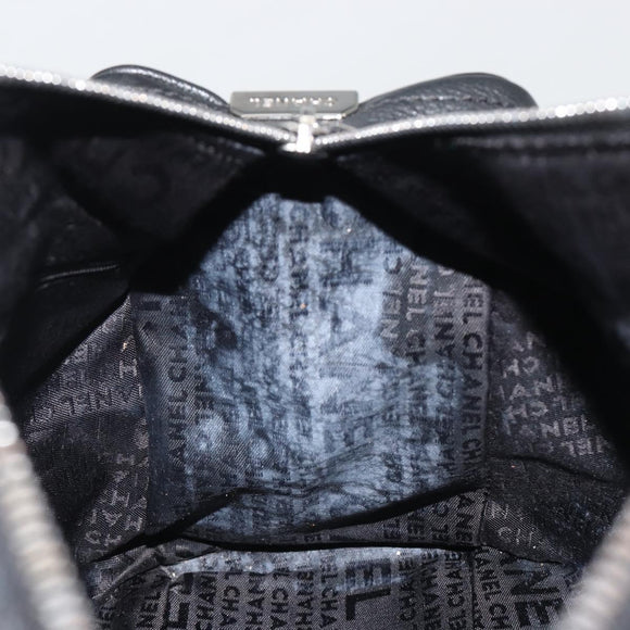 CHANEL Choco Bar Boston Bag Caviar Skin Black Silver CC Auth 192194SAM